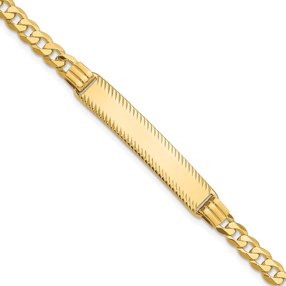 14k Yellow Gold Curb Link Diamond Cut Id Bracelet